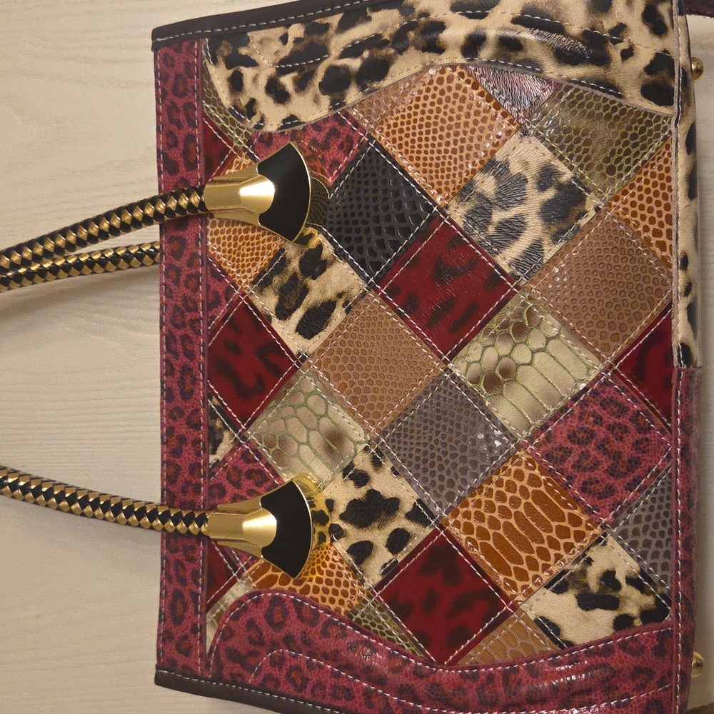 Stunning Multicolor Patchwork Leather Handbag, Eu… - image 3